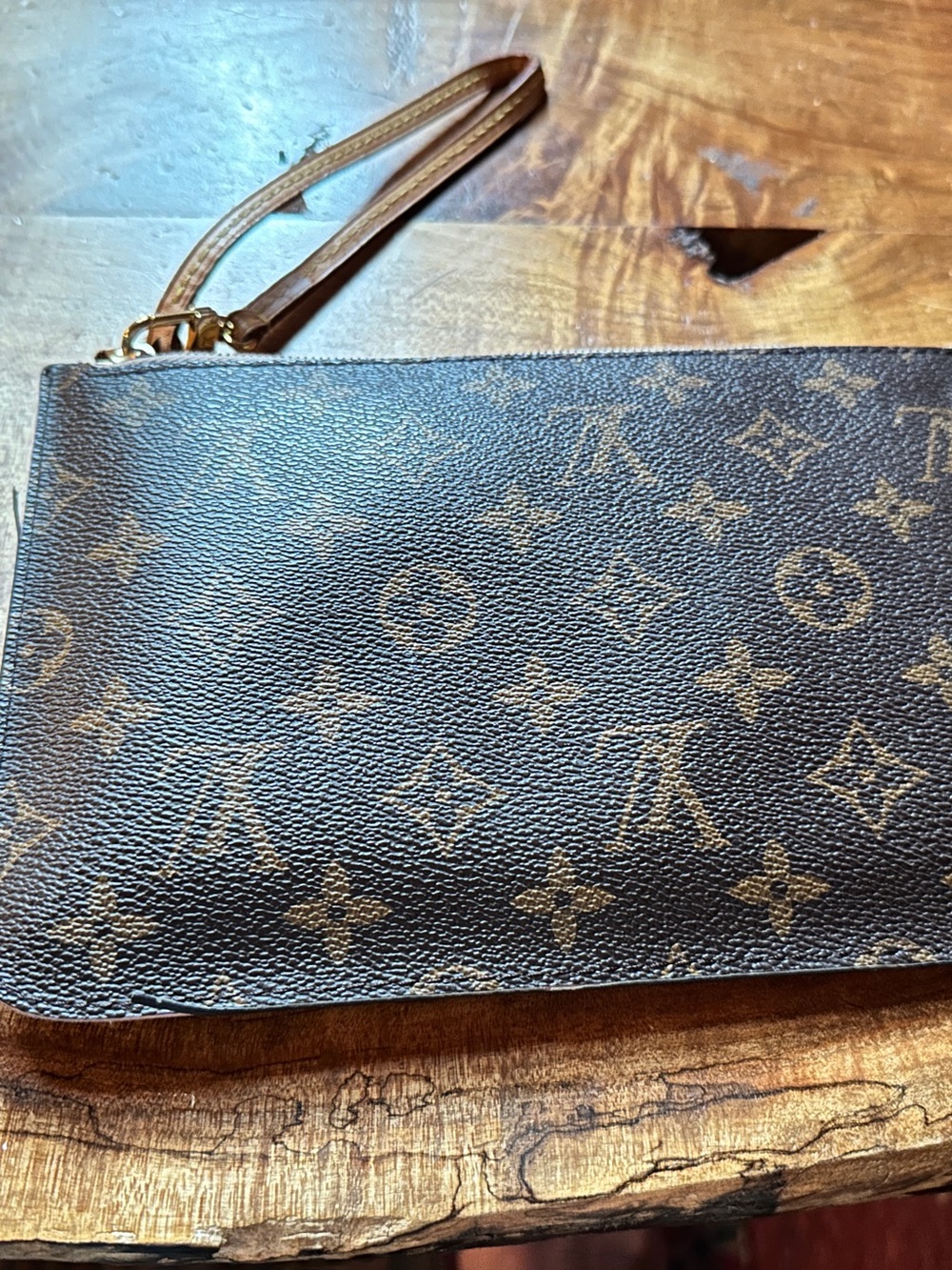 Louis Vuitton Monogram Zip Pouch with Pink Striped Interior and Gold Hardware